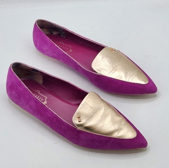 Ted Baker London Oleshky Magenta And Gold Pointy Toe Flats Size 40, 9.5 - Picture 2 of 16